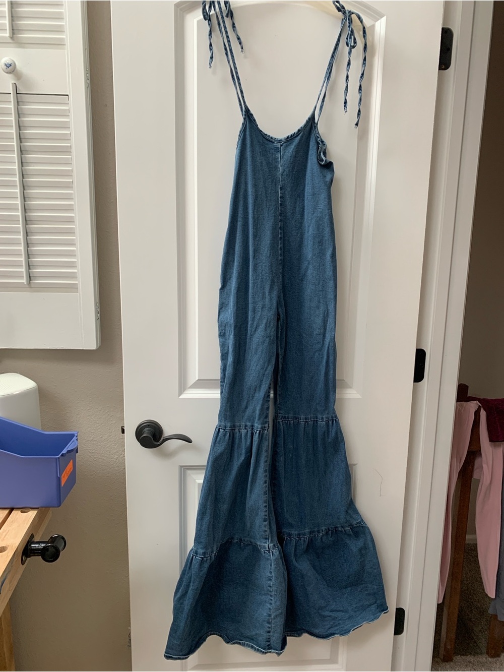 Fashion Nova Blue Denim Tiered Jumpsuit